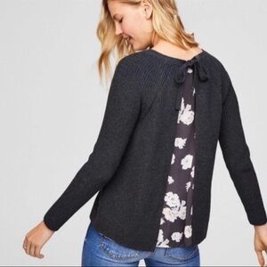 LOFT Black and Gray Blouse with Split-Back Design 88.00